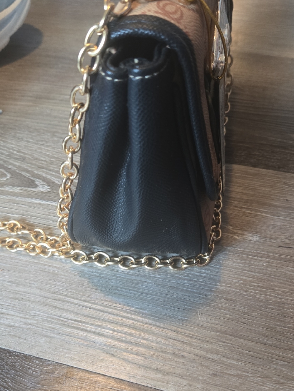 Bebe Beige Monogram Crossbody Bag with Gold Chain NWT Retail $89.00 - Picture 2 of 7
